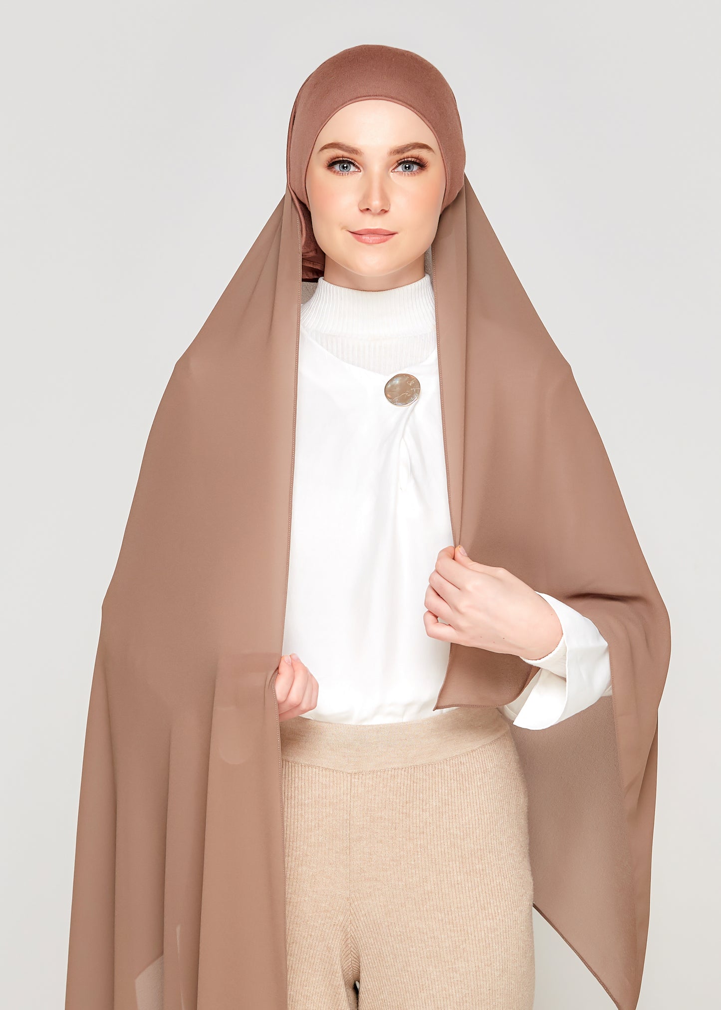 Tie-Back Chiffon Gabana in Mocha Taupe