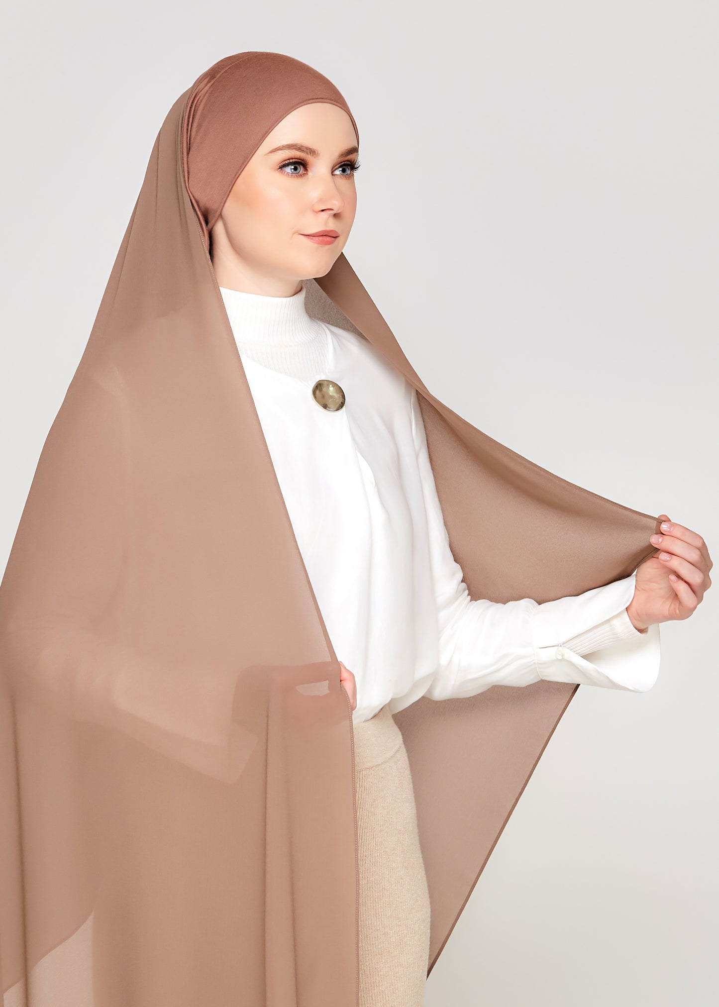 Tie-Back Chiffon Gabana in Mocha Taupe