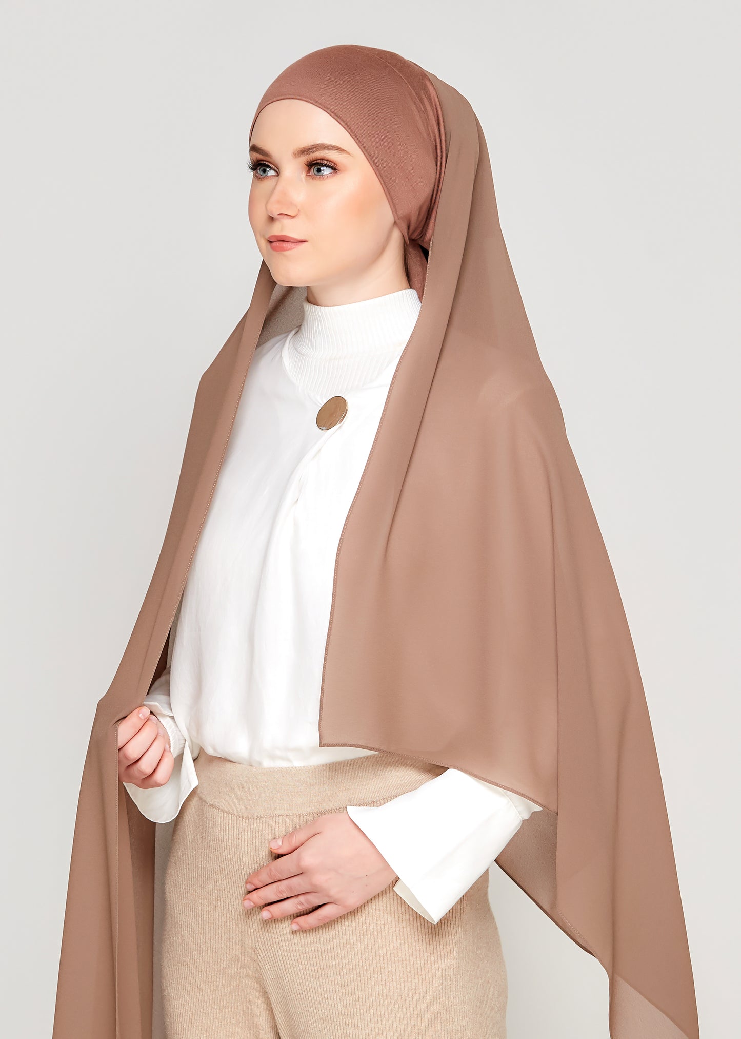 Tie-Back Chiffon Gabana in Mocha Taupe
