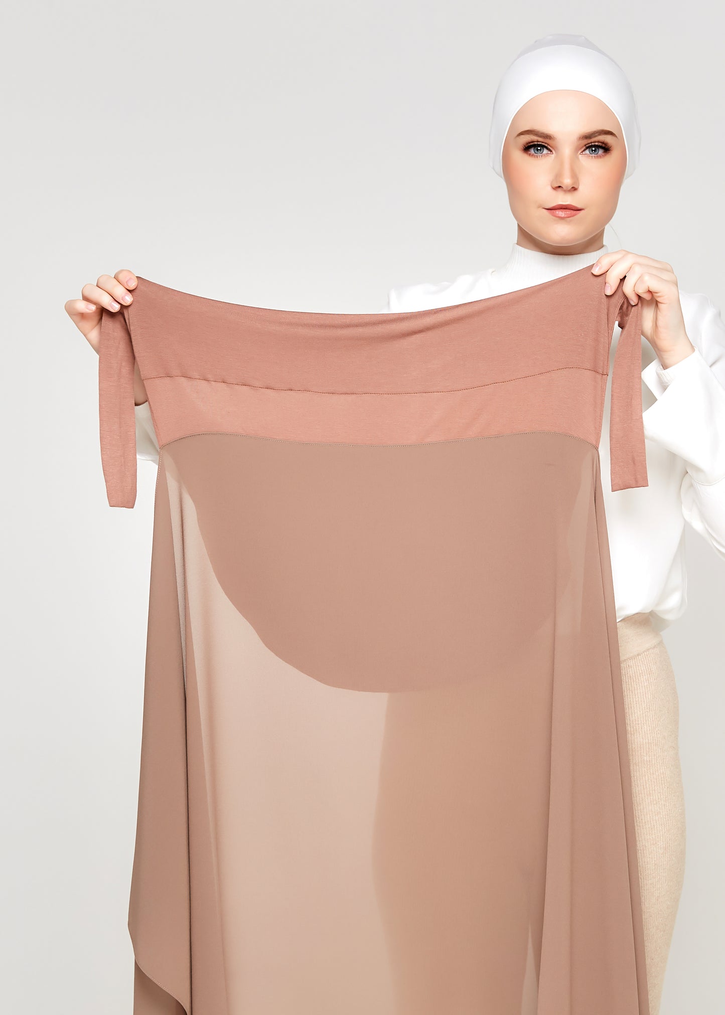 Tie-Back Chiffon Gabana in Mocha Taupe
