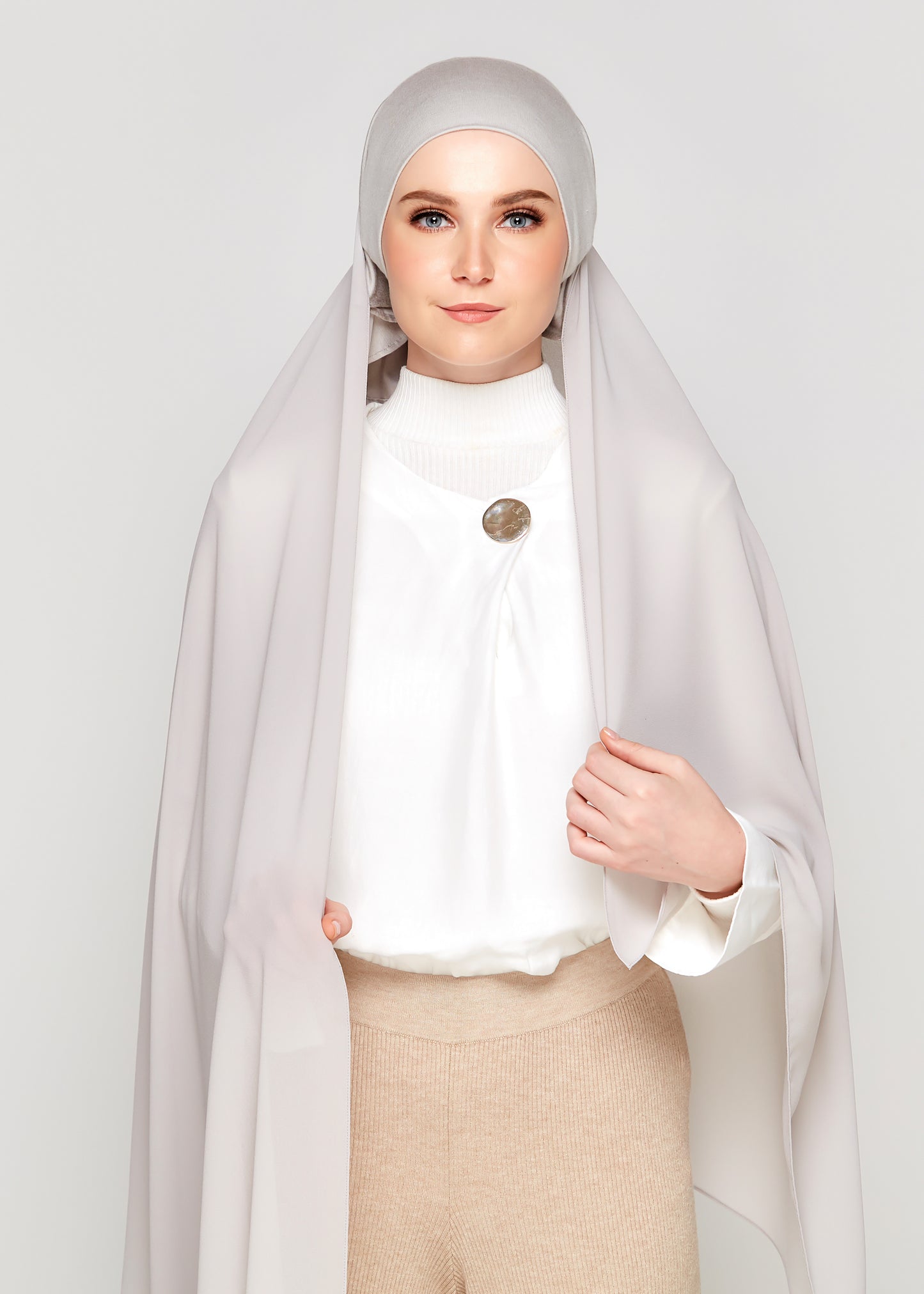 Tie-Back Chiffon Gabana in Platinum Grey