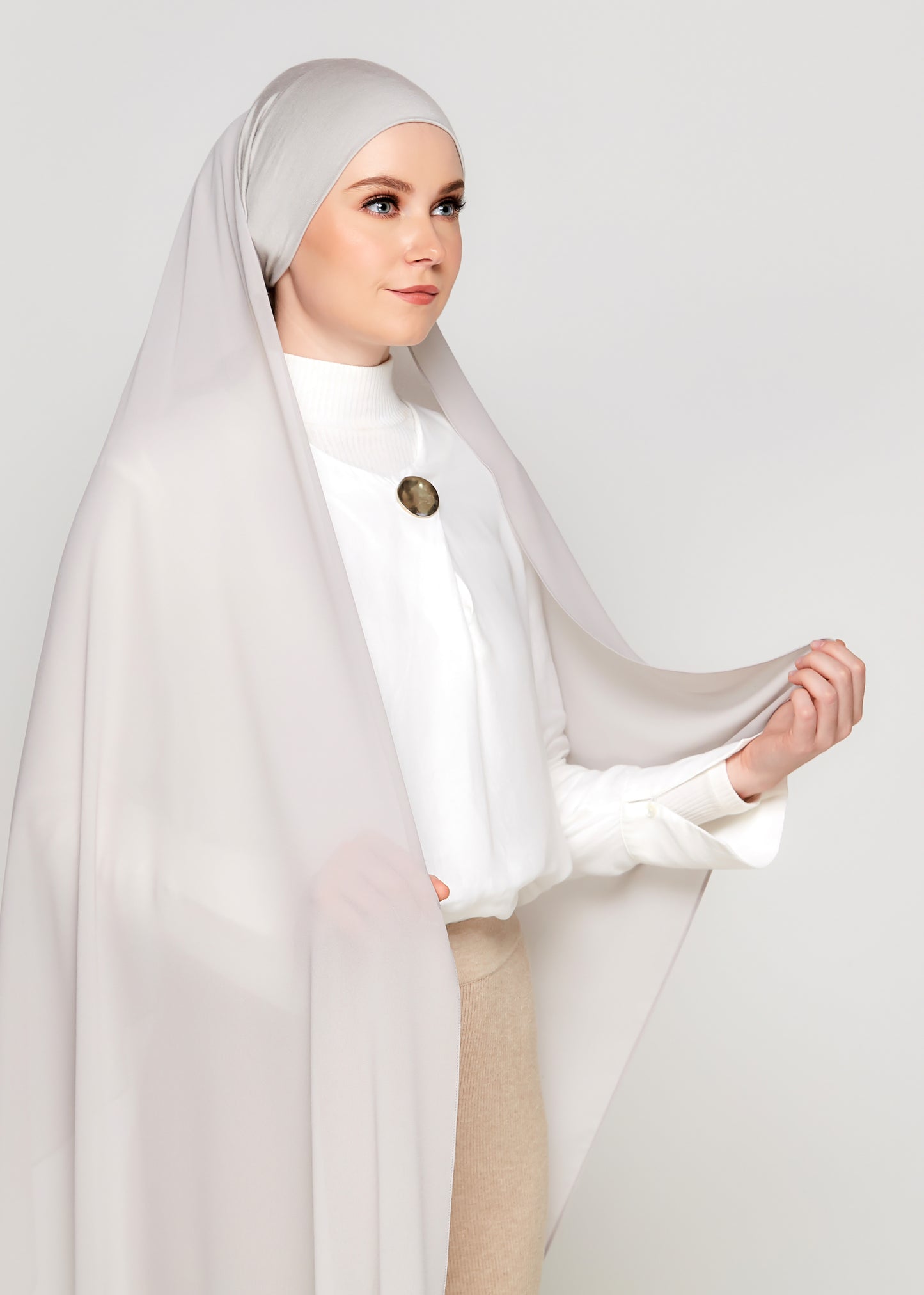 Tie-Back Chiffon Gabana in Platinum Grey