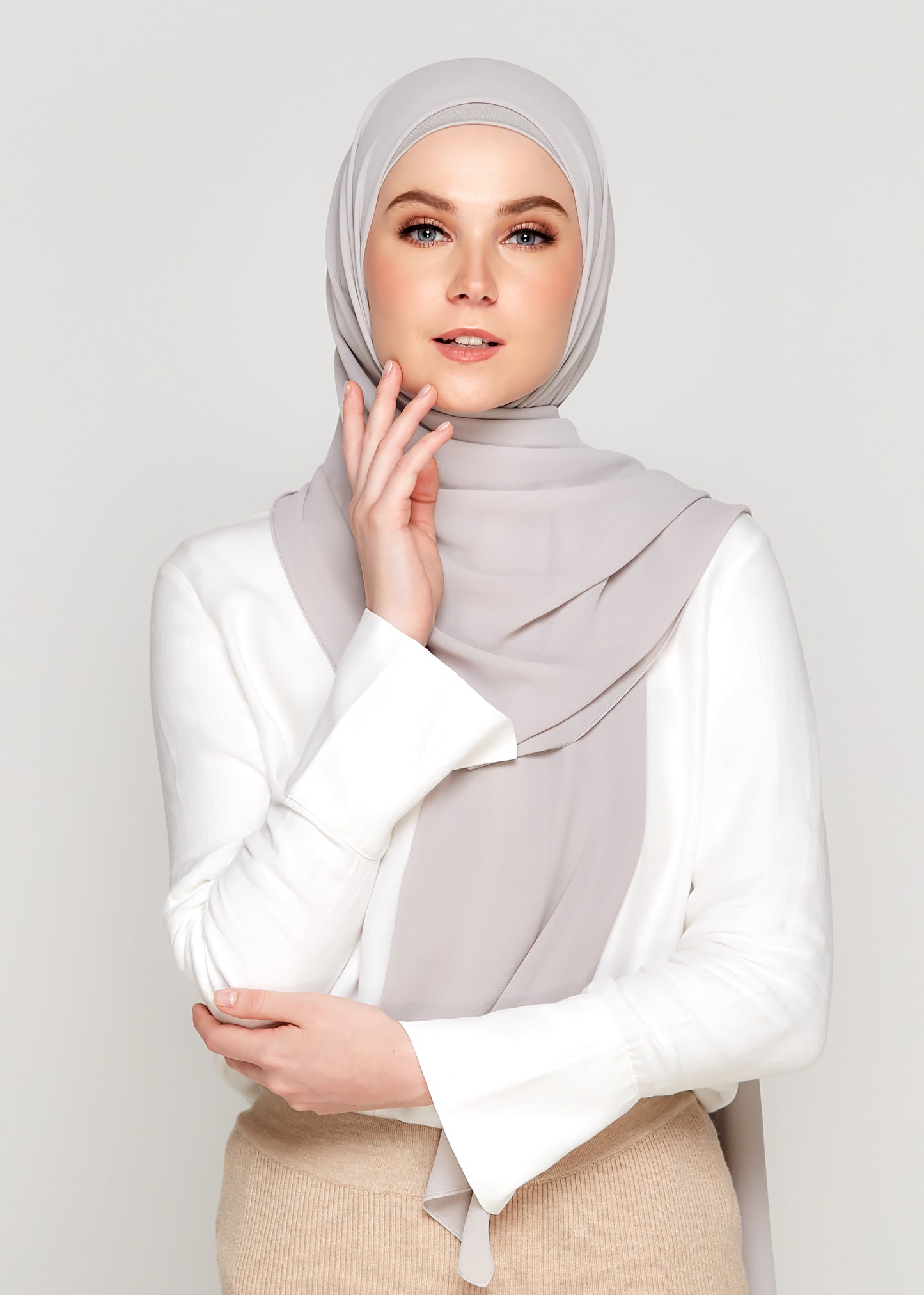 Tie-Back Chiffon Gabana in Platinum Grey