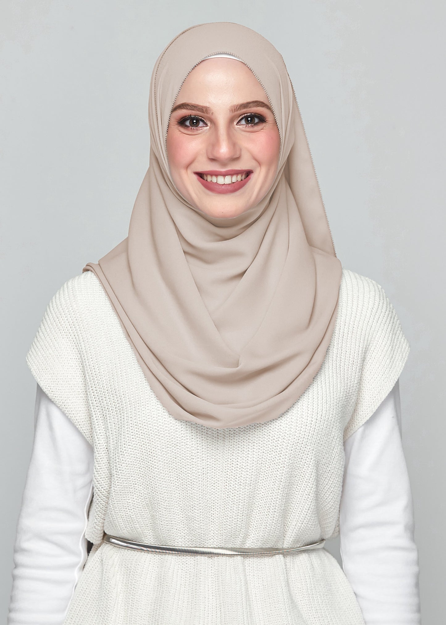 Premium Chiffon in Light Taupe (Eyelash Hem)