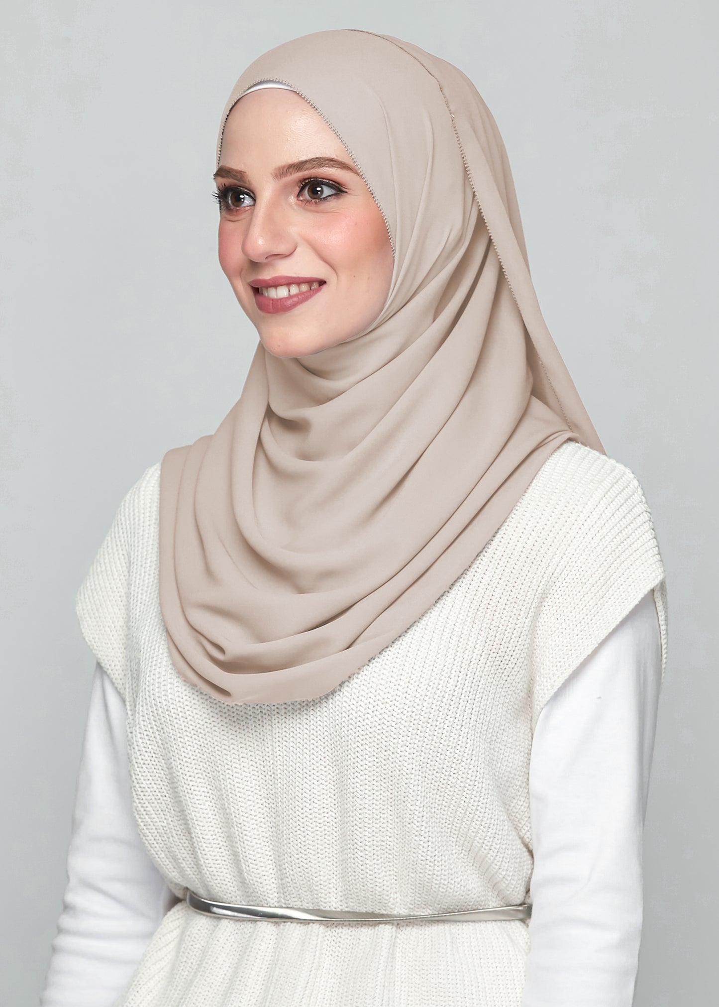 Premium Chiffon in Light Taupe (Eyelash Hem)