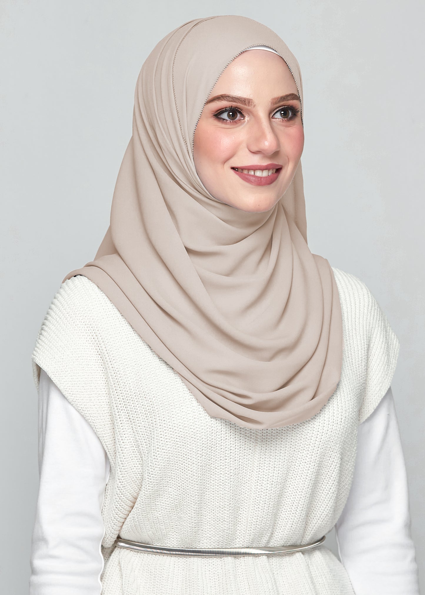 Premium Chiffon in Light Taupe (Eyelash Hem)
