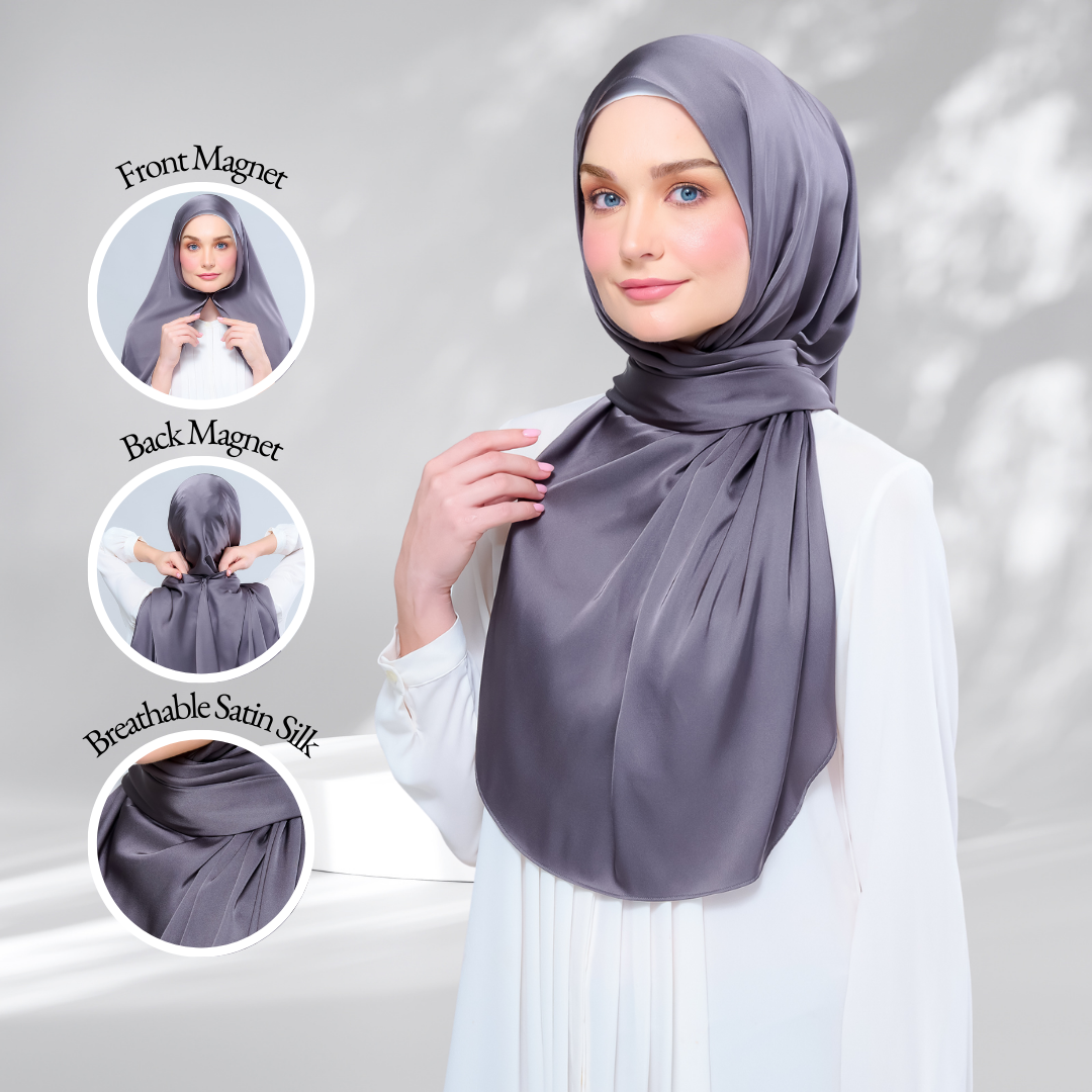 [As-Is] Instant Tag n' Go Shawl l Satin Silk in Deep Grey