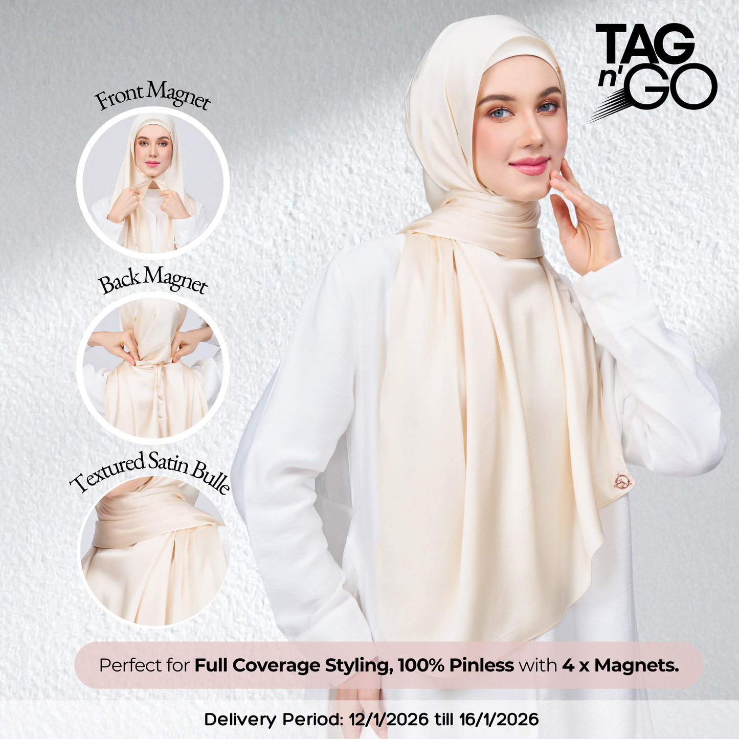 Instant Tag n' Go Shawl | Satin Bulle in Bridal Cream