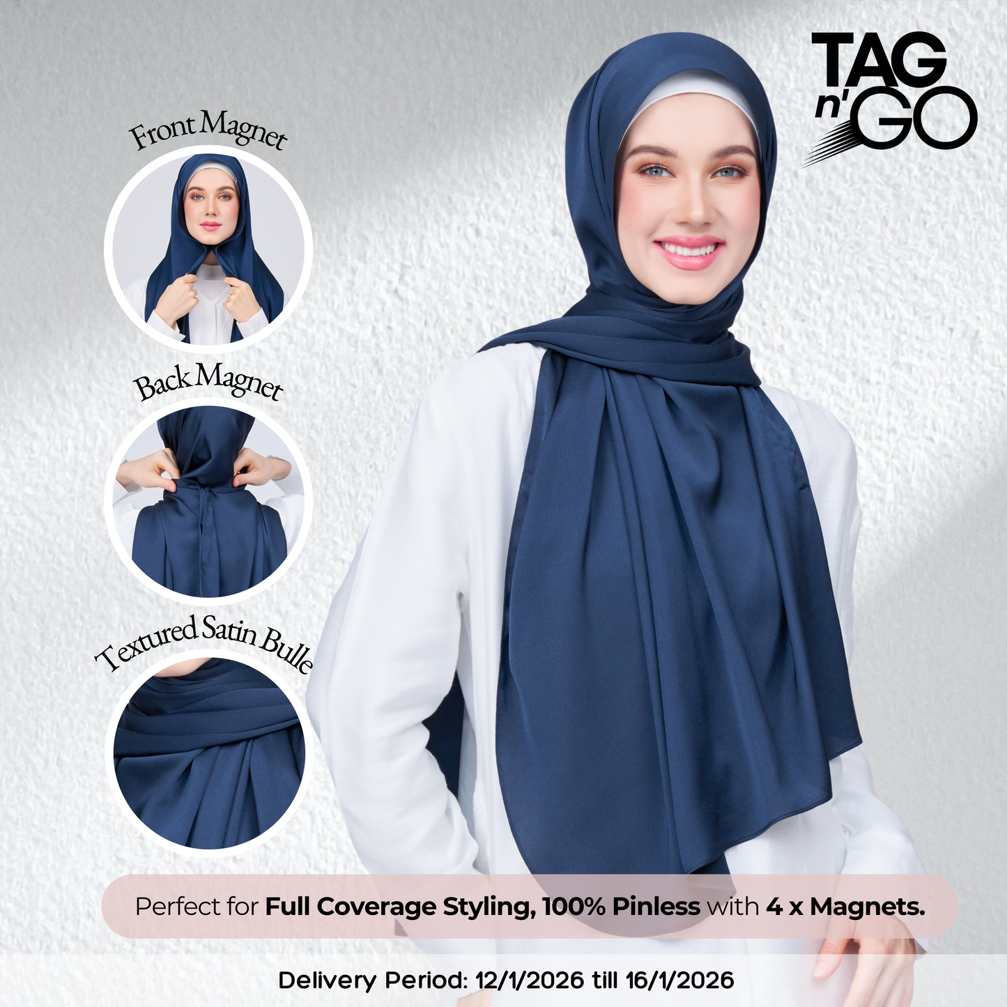 Instant Tag n' Go Shawl | Satin Bulle in Midnight Blue