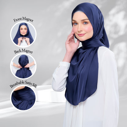 [As-Is] Instant Tag n' Go Shawl l Satin Silk in Deep Blue