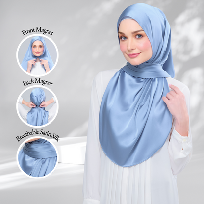 [As-Is] Instant Tag n' Go Shawl l Satin Silk in Dusty Blue 2.0