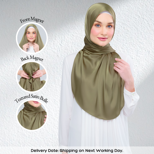 Instant Tag n' Go Shawl | Satin Bulle in Olive Green