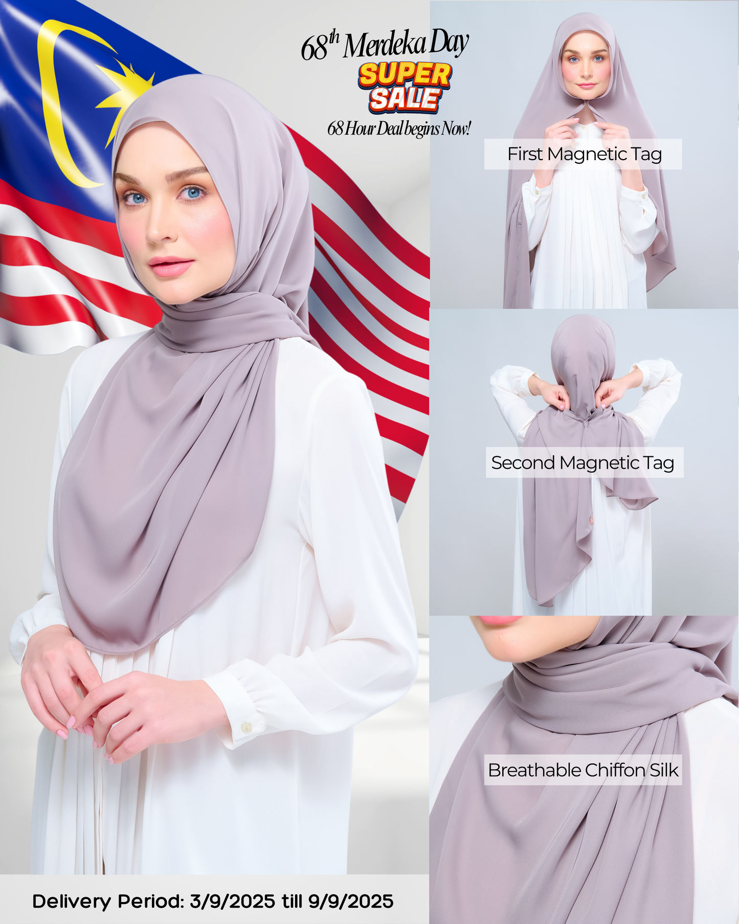 Instant Tag n' Go Shawl l Chiffon Silk 1.0 in Ash Taupe