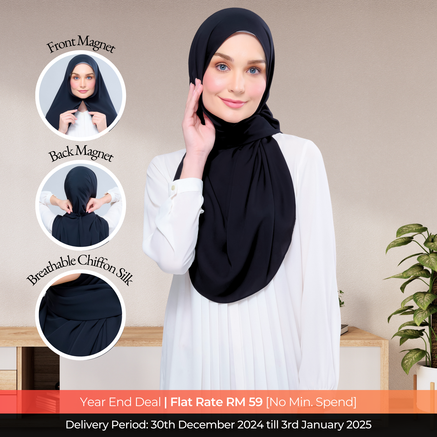 Instant Tag n' Go Shawl l Chiffon Silk 1.0 in Pitch Black