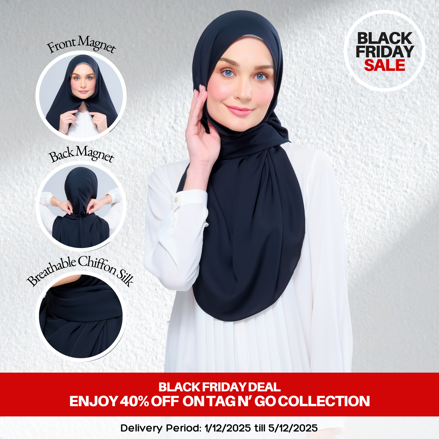 [BFS] Instant Tag n' Go Shawl l Chiffon Silk 1.0 in Pitch Black