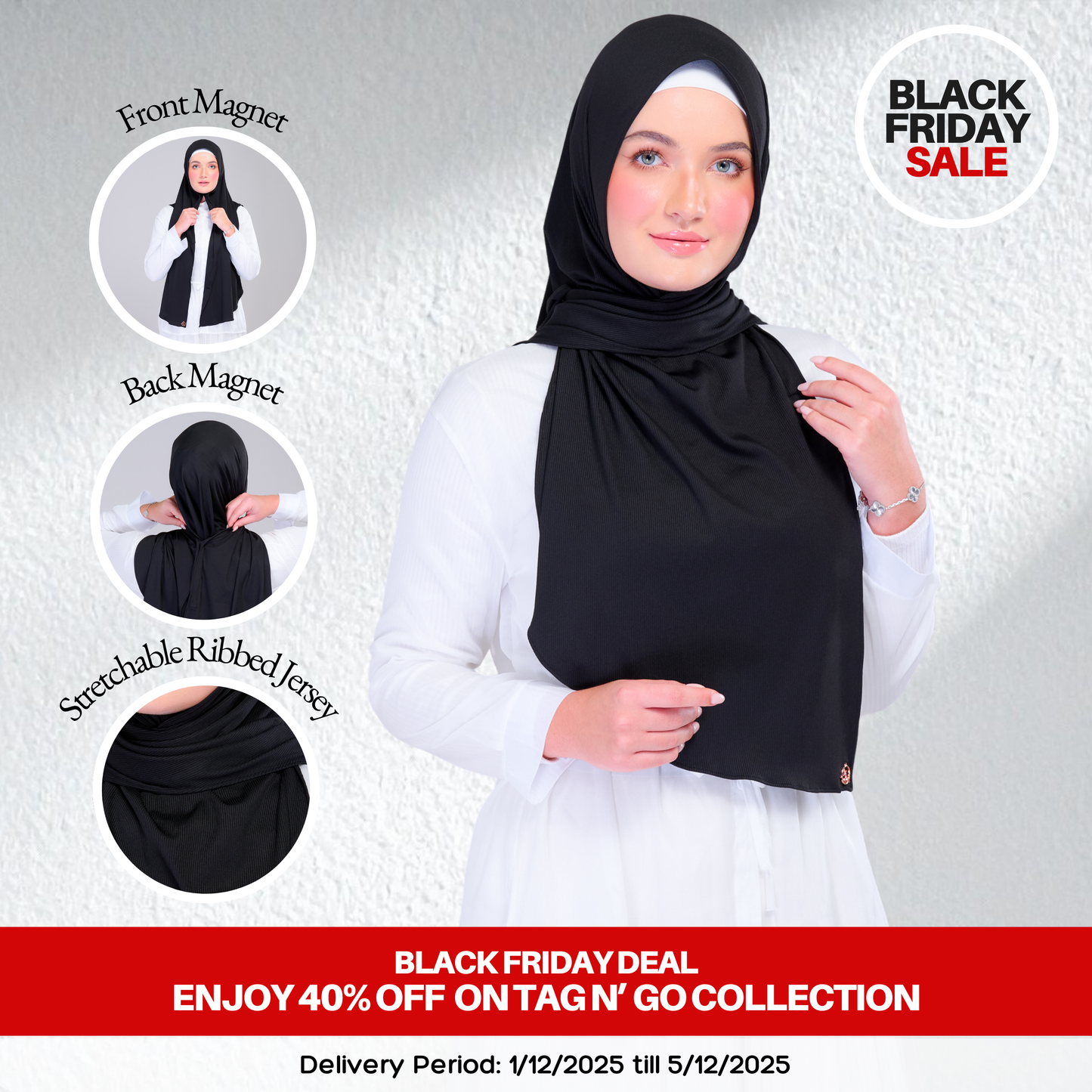 [BFS] Instant Tag n' Go Shawl | Ribbed Jersey in Black