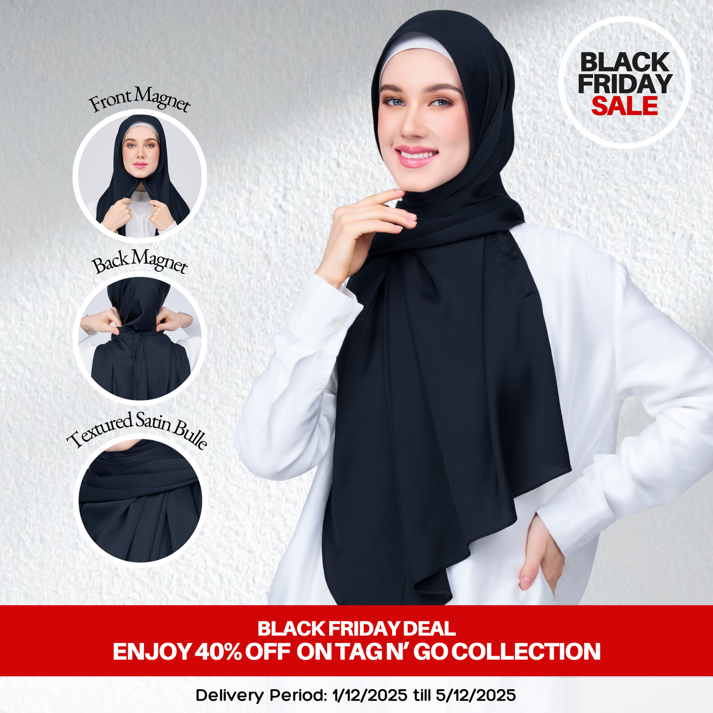 [BFS] Instant Tag n' Go Shawl | Satin Bulle in Pitch Black