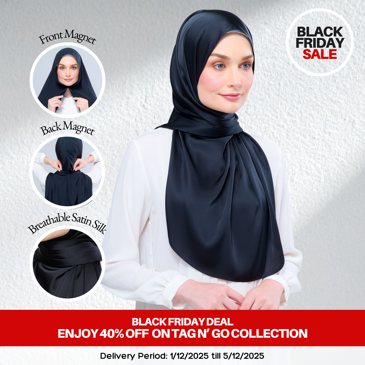 [BFS] Instant Tag n' Go Shawl | Satin Silk in Pitch Black