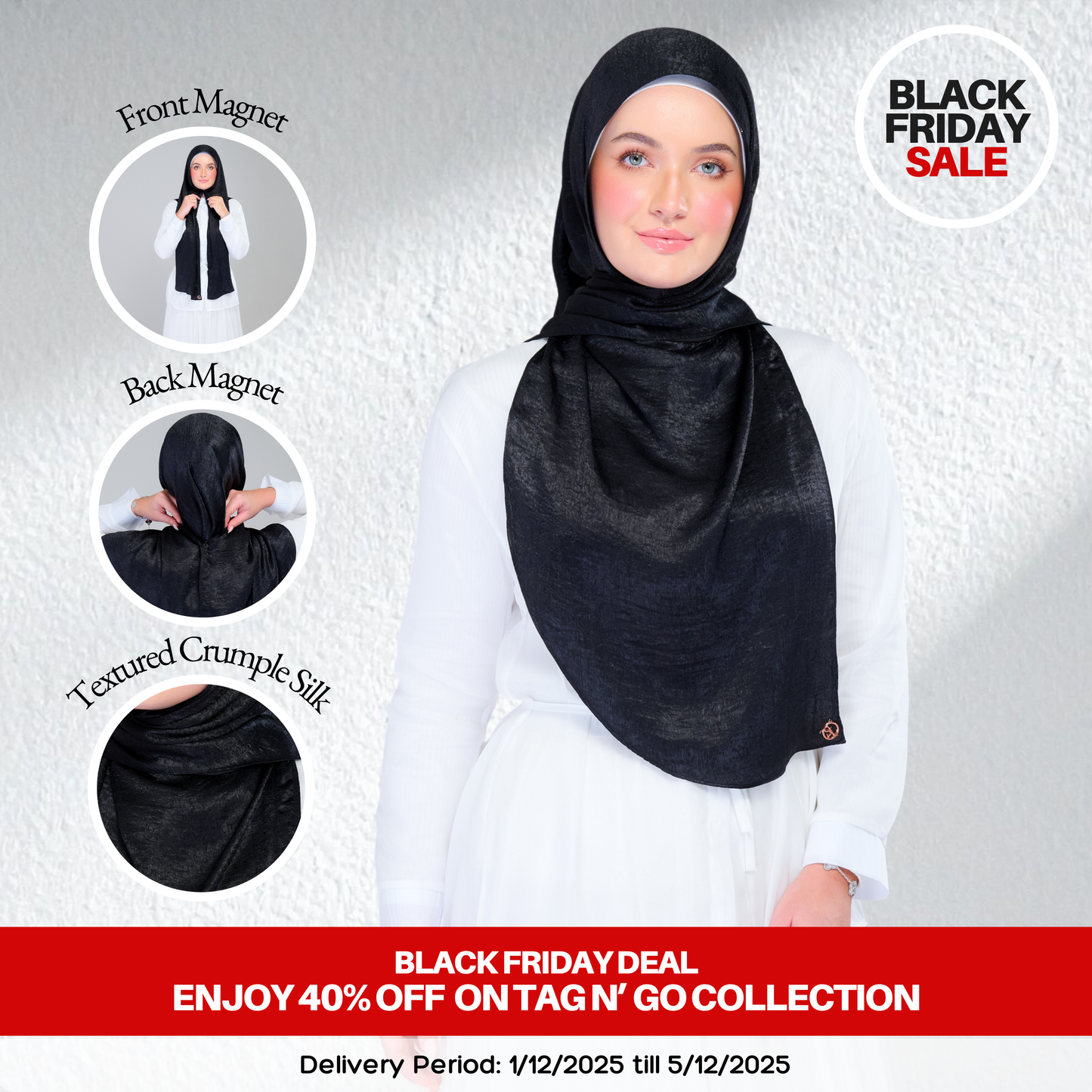 [BFS] Instant Tag n' Go Shawl | Textured Silk in Black