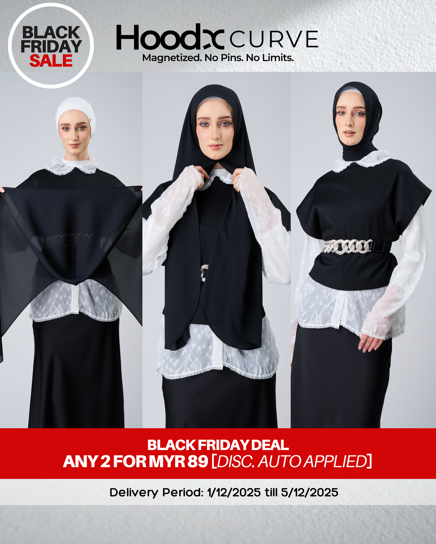 [BFS] HoodX Curve in Black [Korean Chiffon]