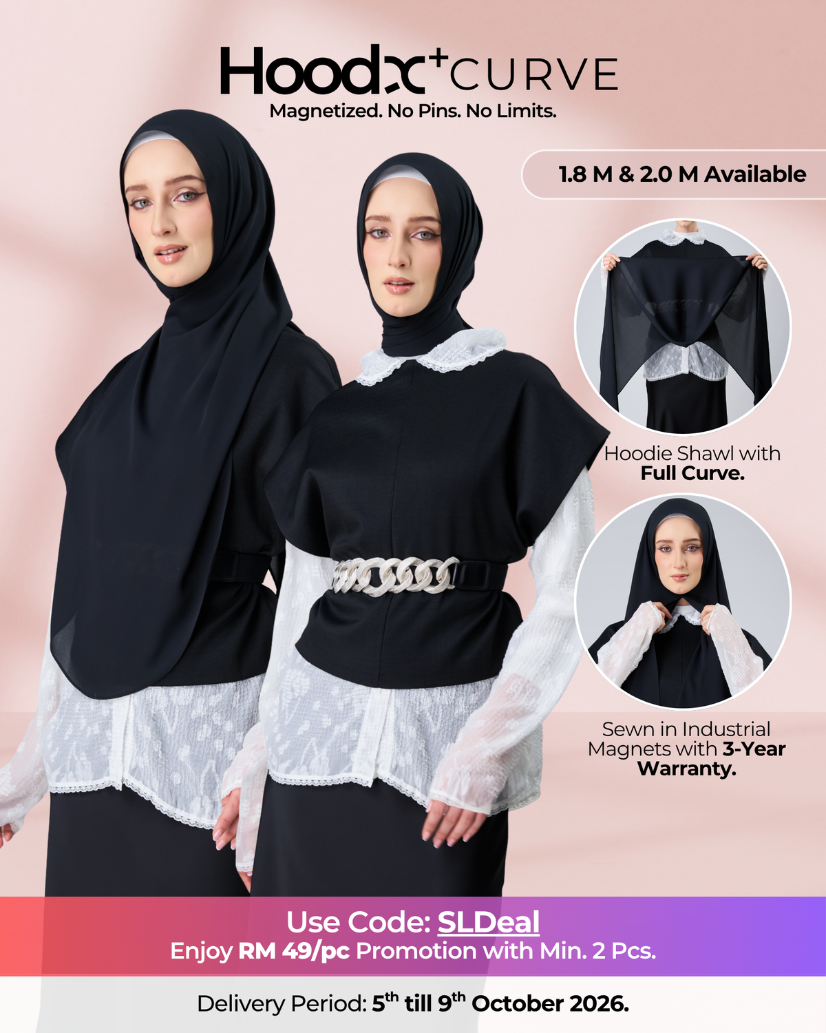 HoodX⁺Plus Curve in Black [Korean Chiffon]