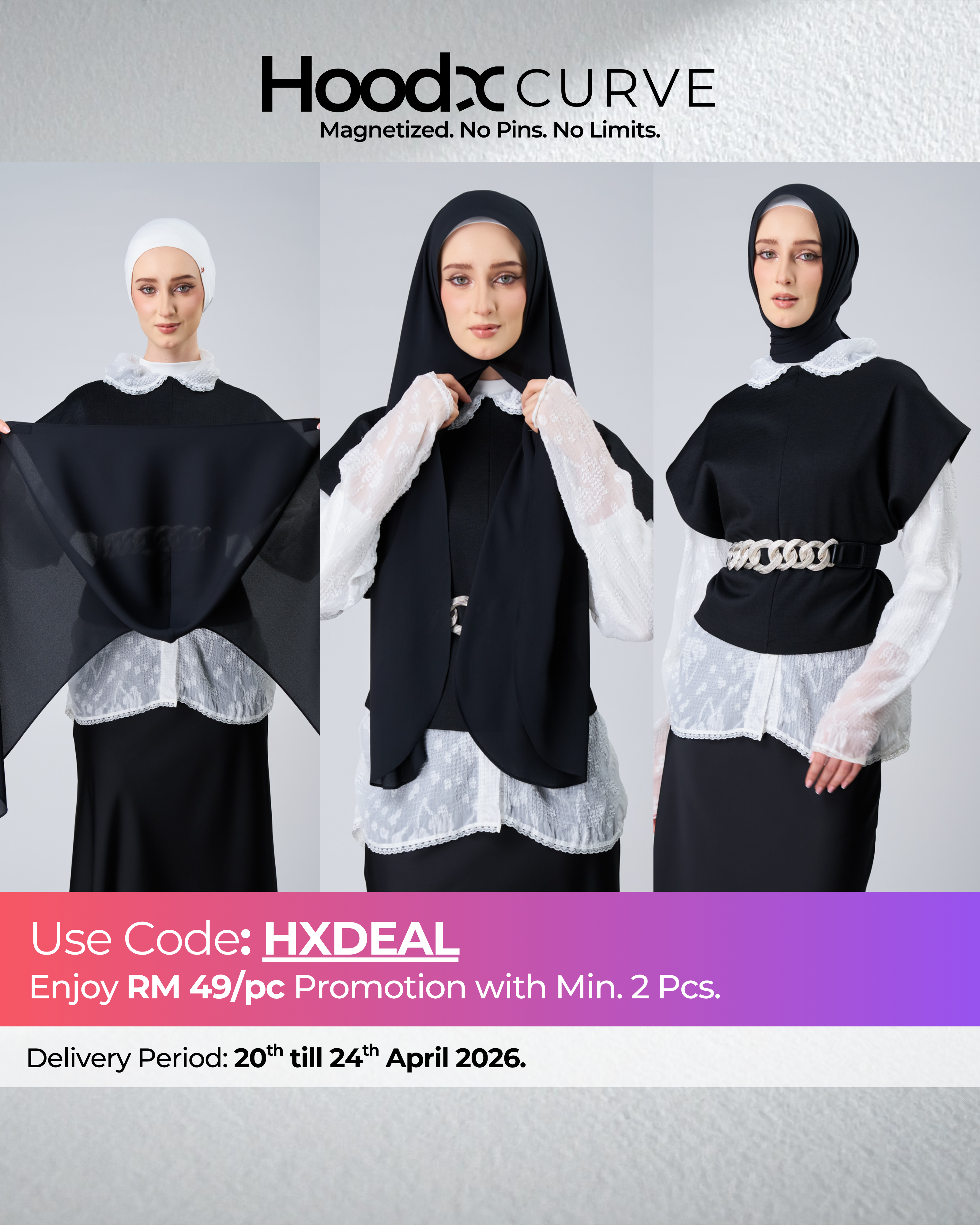 HoodX Curve in Black [Korean Chiffon]