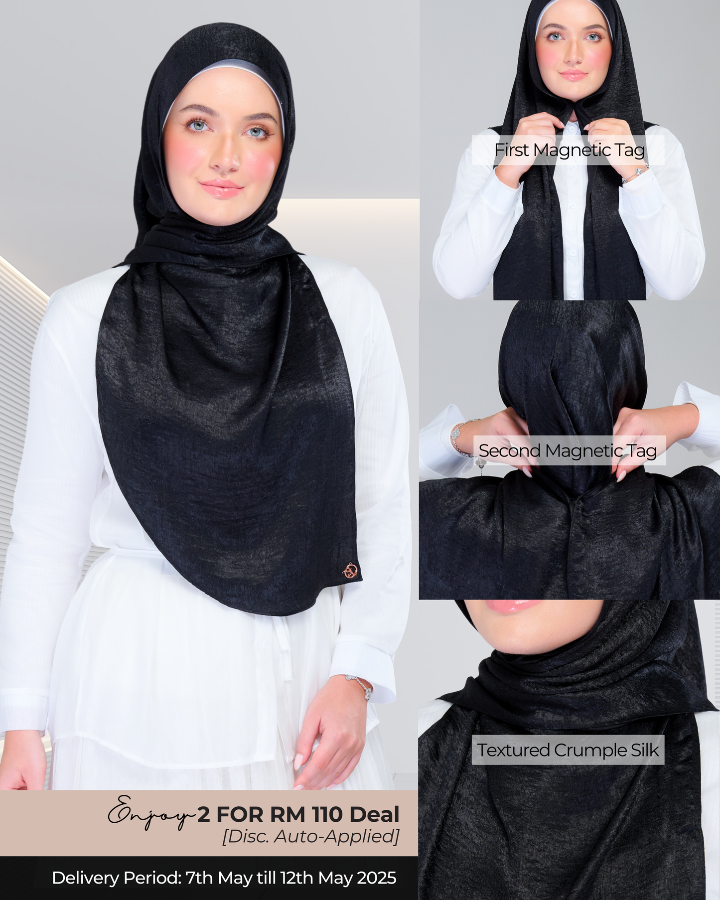 Instant Tag n' Go Shawl | Textured Silk in Black