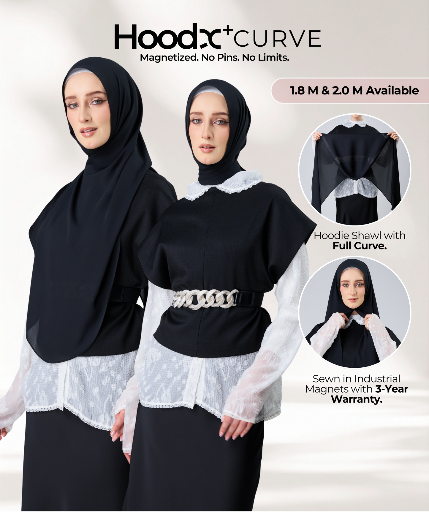 [8.8 MARKDOWN] HoodX⁺Plus Curve in Black [Korean Chiffon]