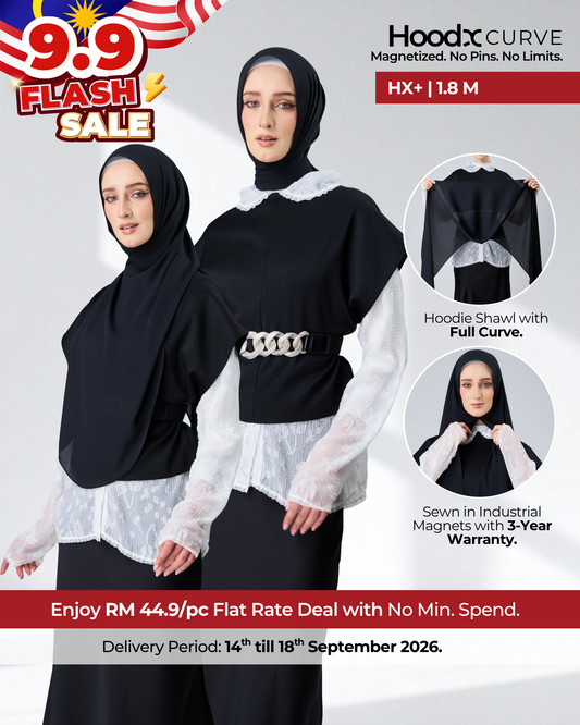 [9.9 Special] HoodX⁺Plus Curve in Black [Korean Chiffon]