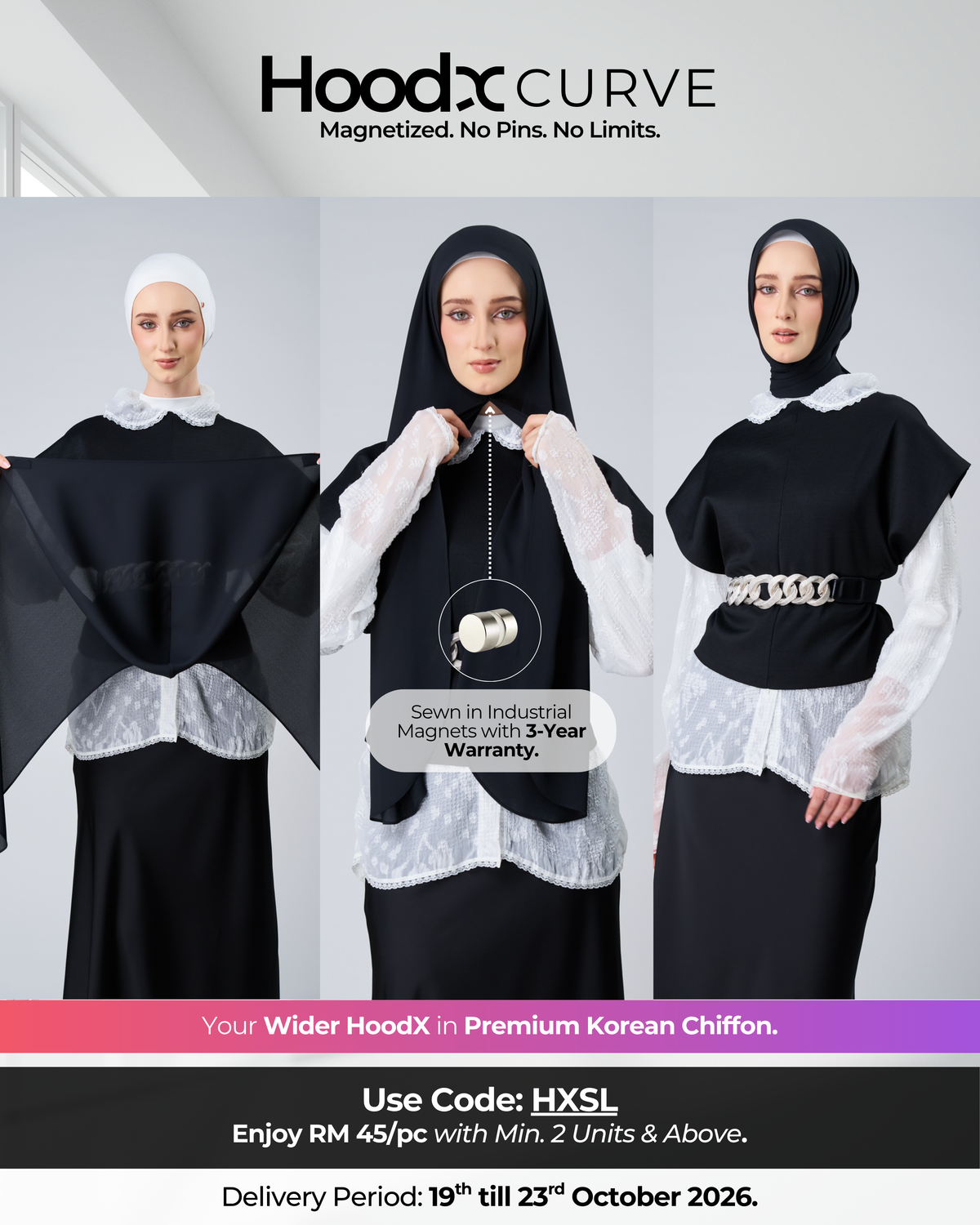 HoodX Curve in Black [Korean Chiffon]