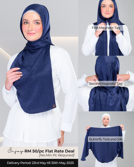 Instant Tag n' Go Shawl | Textured Silk in Navy Blue
