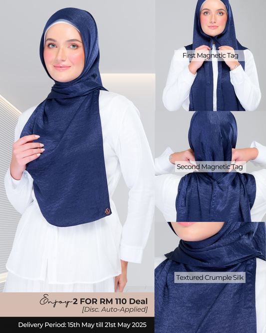 Instant Tag n' Go Shawl | Textured Silk in Navy Blue
