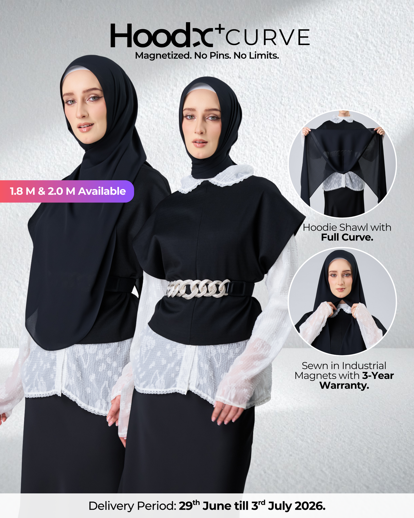 HoodX⁺Plus Curve in Black [Korean Chiffon]