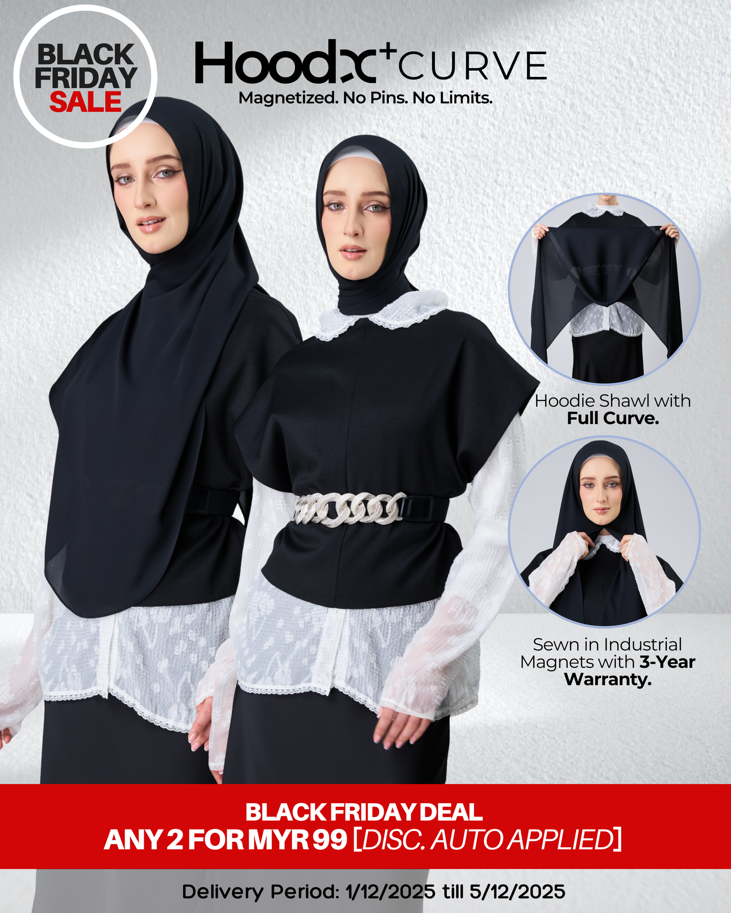 [BFS] HoodX⁺Plus Curve in Black [Korean Chiffon]