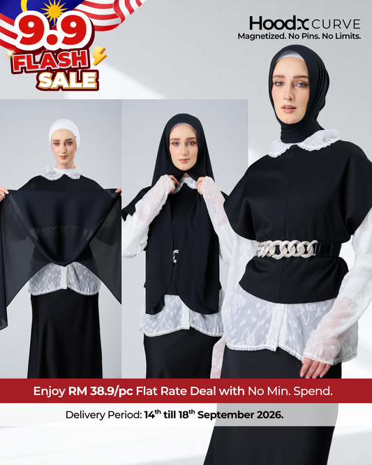 [9.9 Special] HoodX Curve in Black [Korean Chiffon]