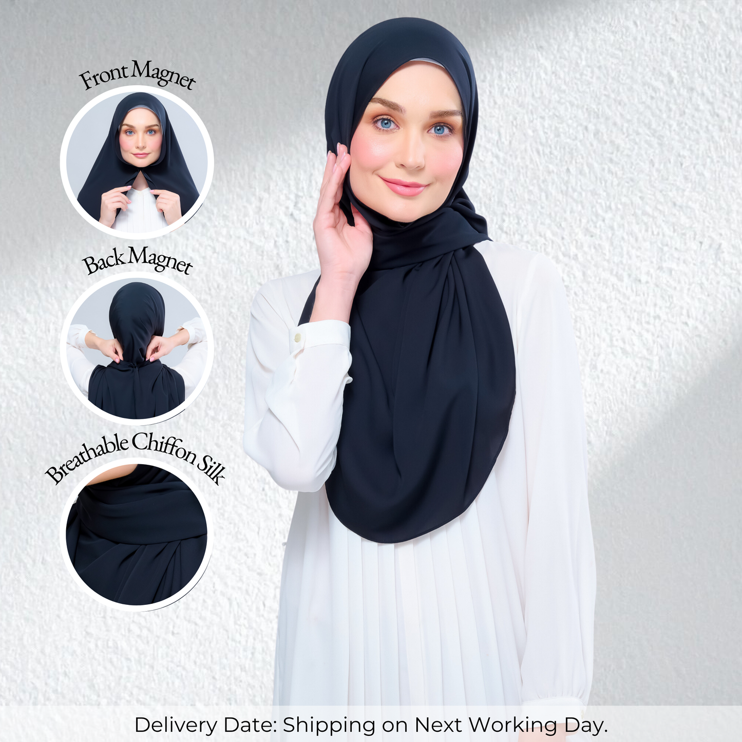 Instant Tag n' Go Shawl l Chiffon Silk 1.0 in Pitch Black