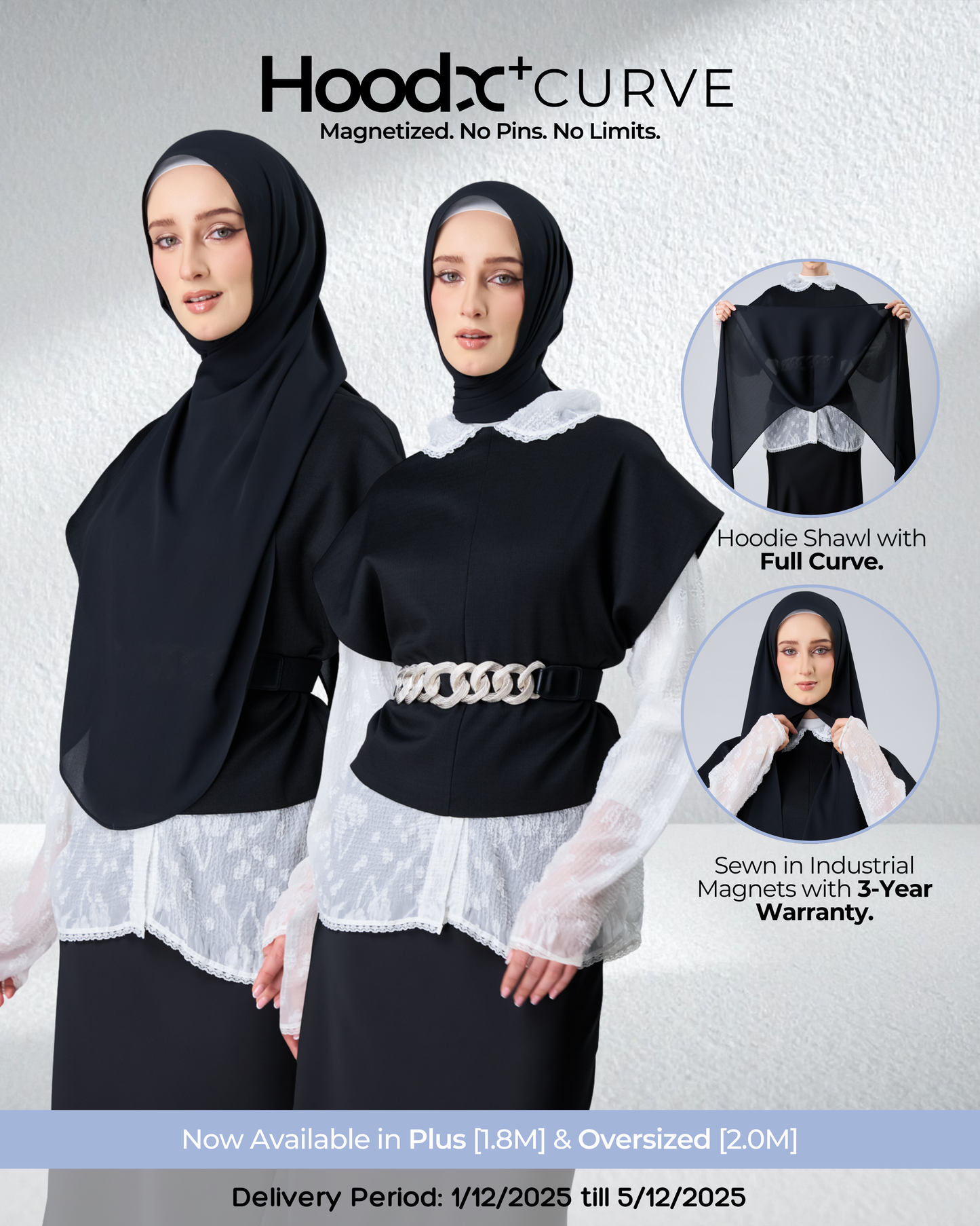 HoodX⁺Plus Curve in Black [Korean Chiffon]