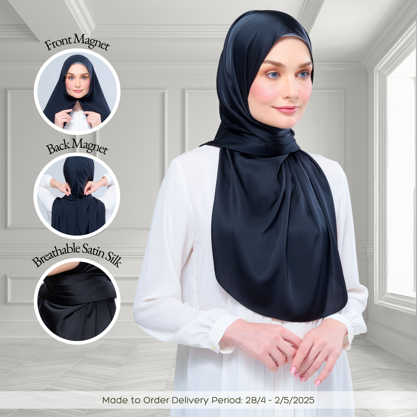 [As-Is] Instant Tag n' Go Shawl l Satin Silk in Pitch Black