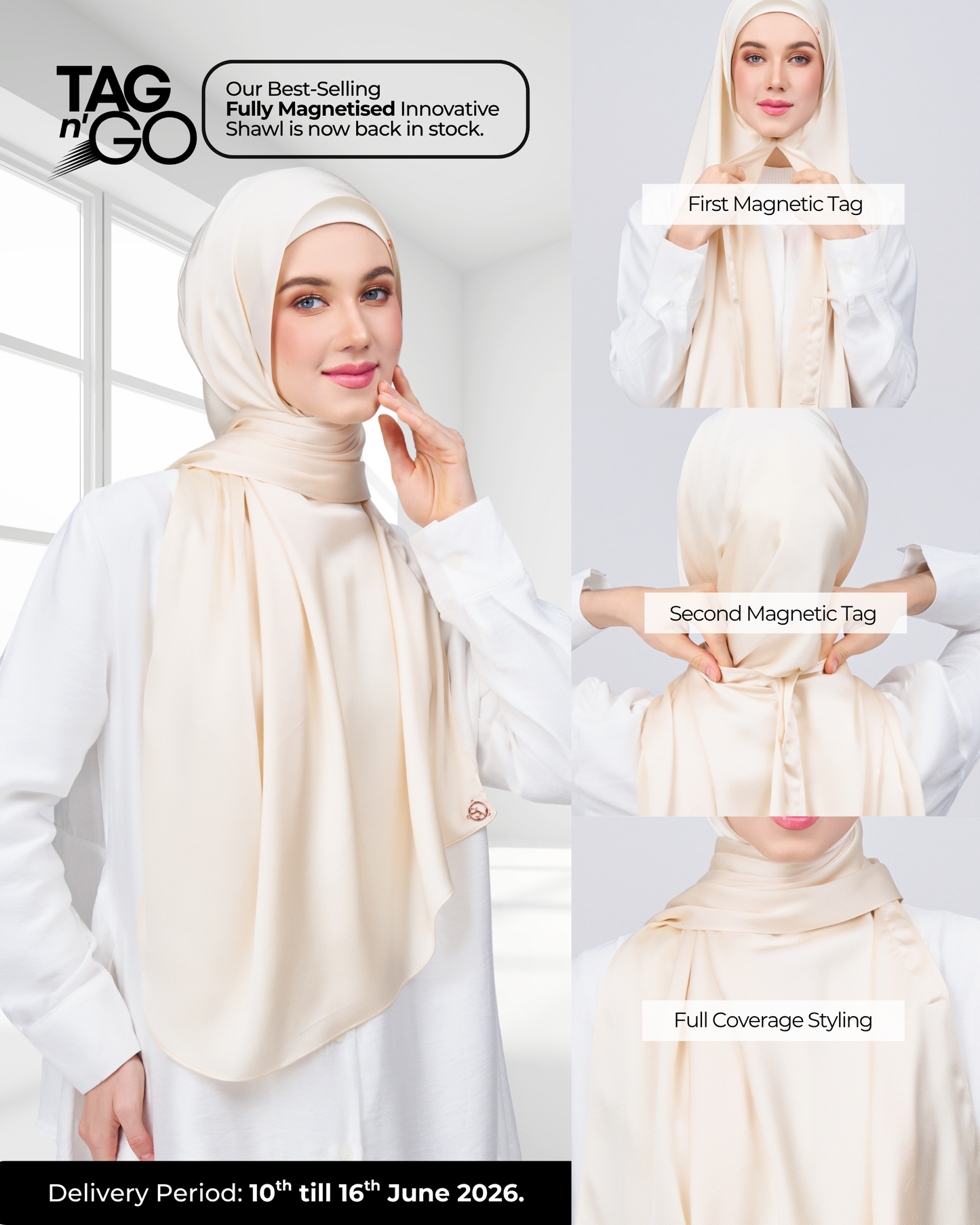 Instant Tag n' Go Shawl | Satin Bulle in Bridal Cream