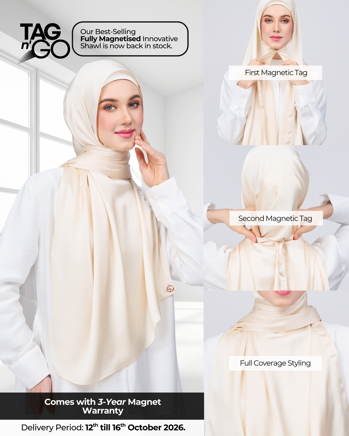 Instant Tag n' Go Shawl | Satin Bulle in Bridal Cream