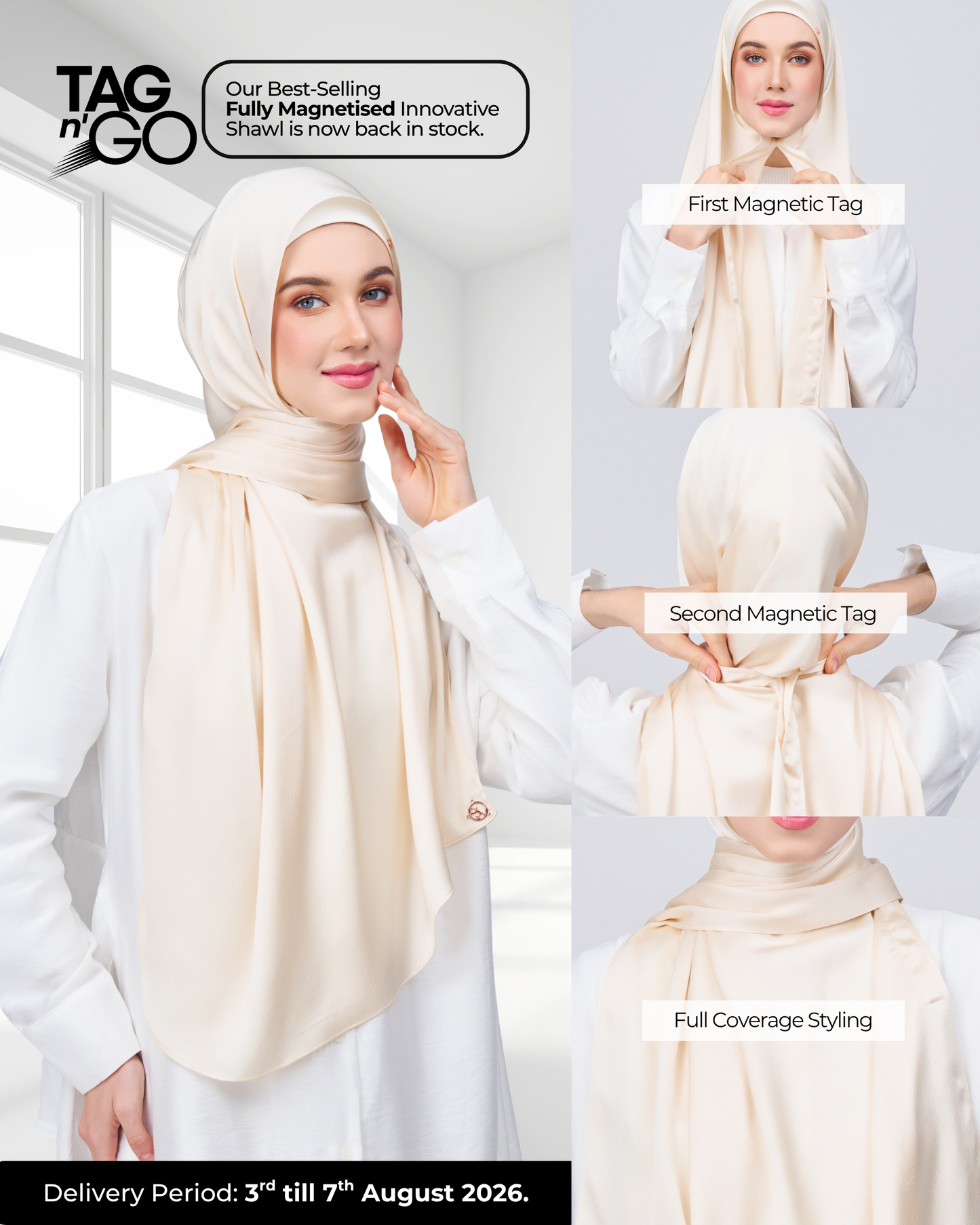 Instant Tag n' Go Shawl | Satin Bulle in Bridal Cream