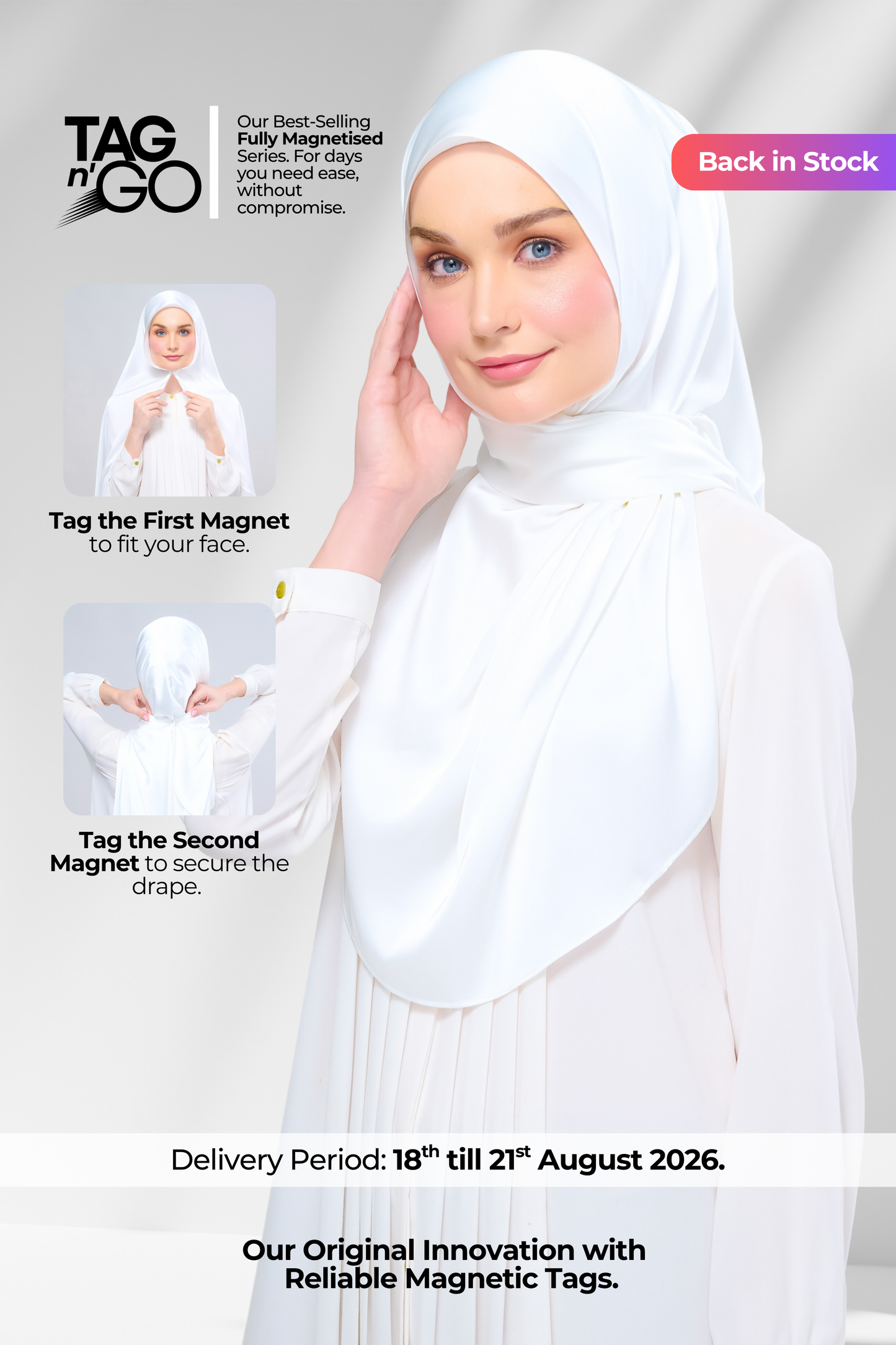 Instant Tag n' Go Shawl | Satin Silk in Bridal White