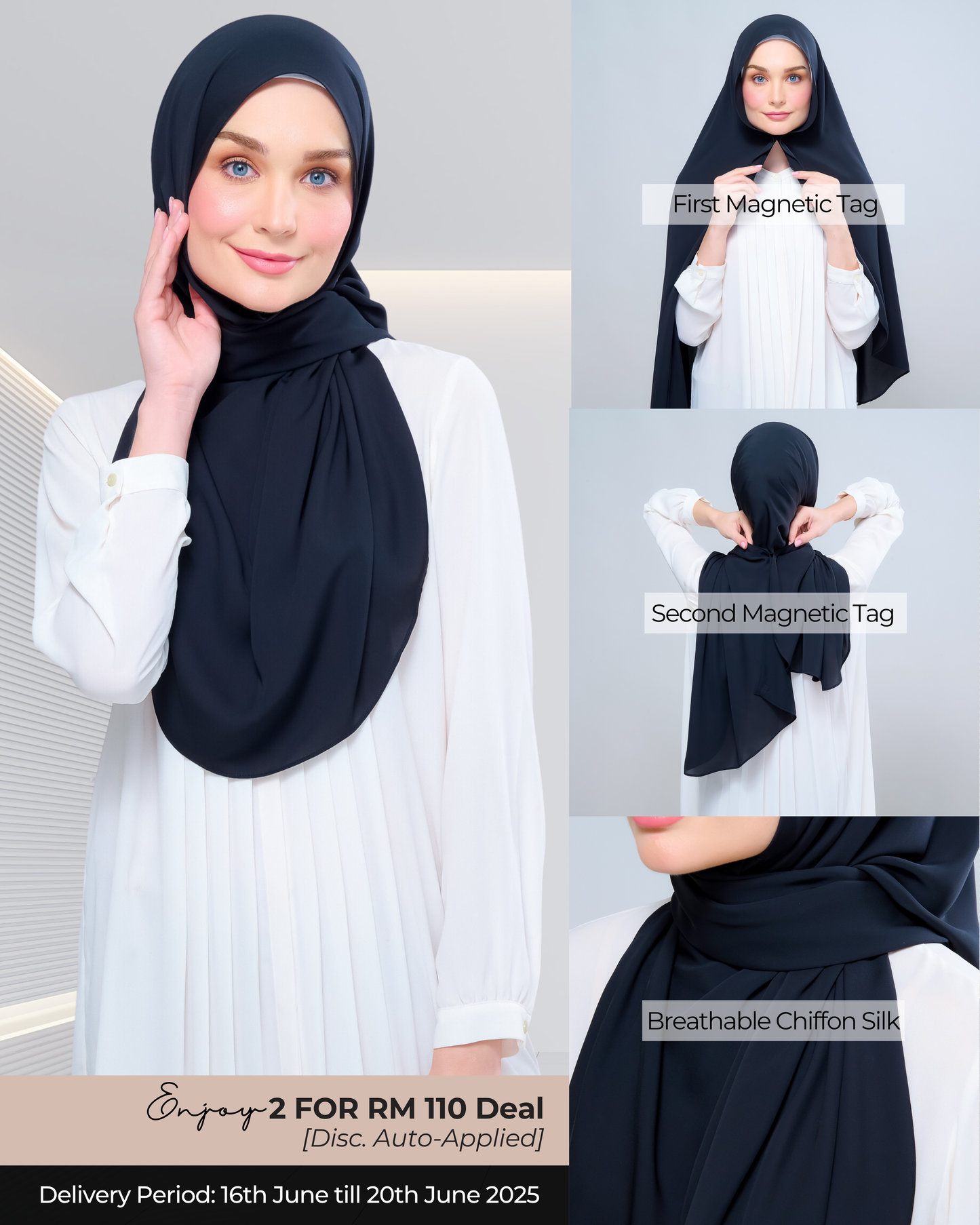 Instant Tag n' Go Shawl l Chiffon Silk 1.0 in Pitch Black