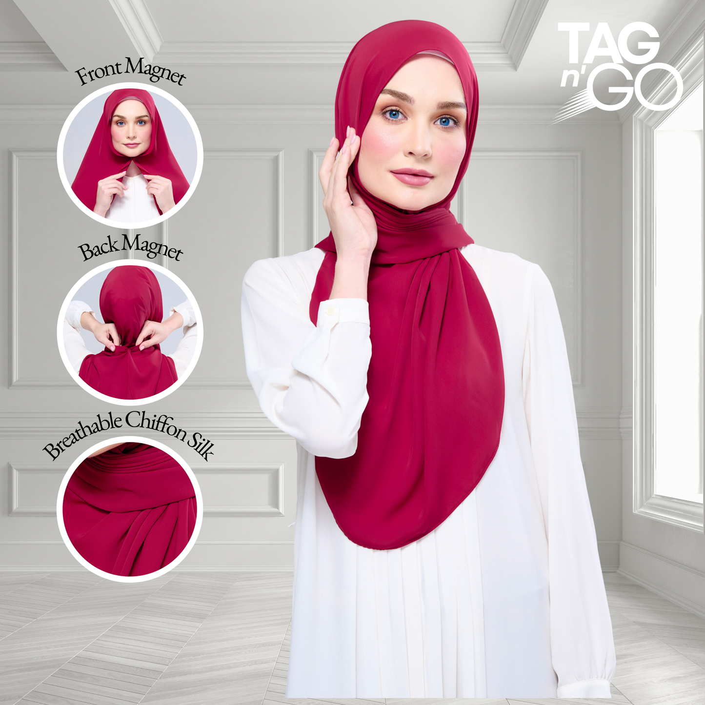 Instant Tag n' Go Shawl l Chiffon Silk 1.0 in Cherry