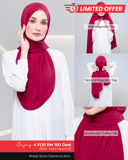 [Clearance Ready Stocks] Instant Tag n' Go Shawl l Chiffon Silk 1.0 in Cherry
