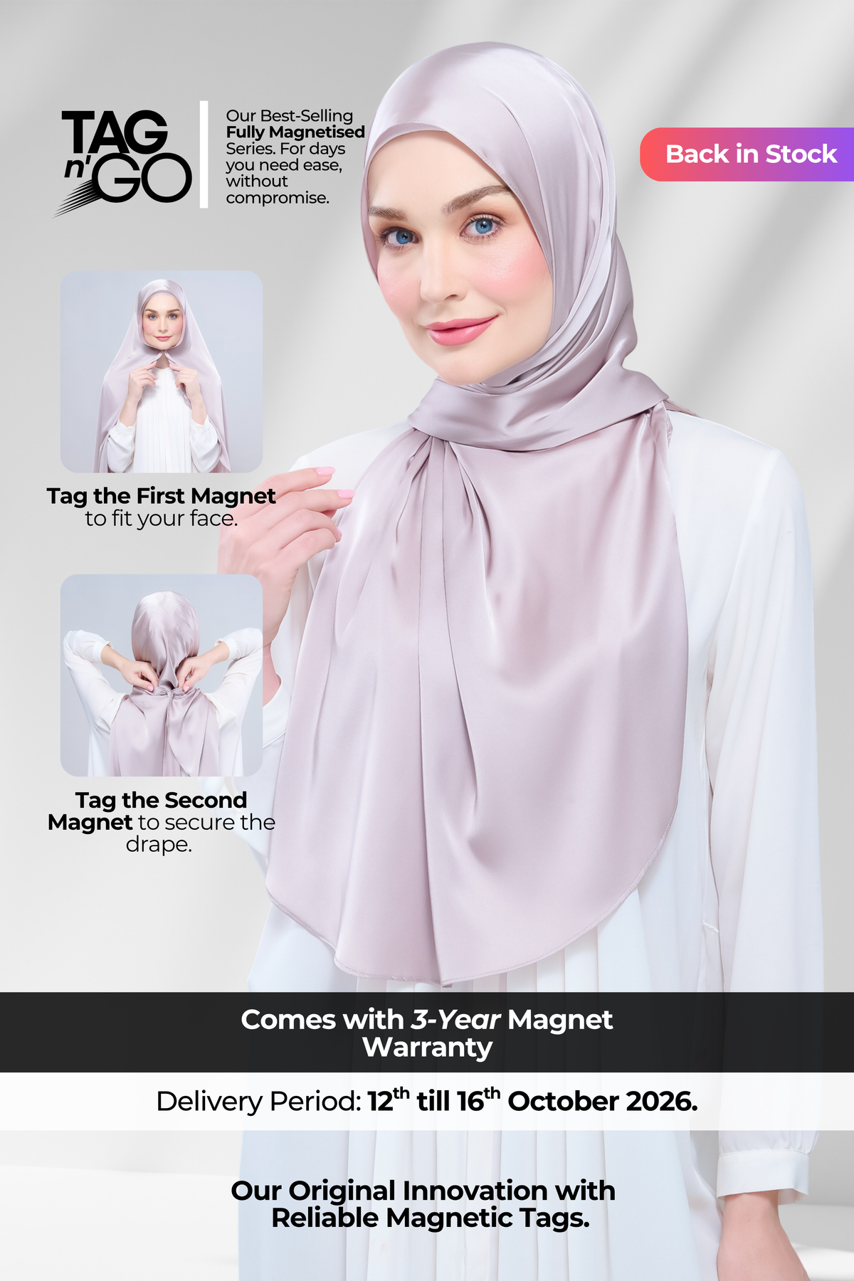 Instant Tag n' Go Shawl | Satin Silk in Cool Taupe