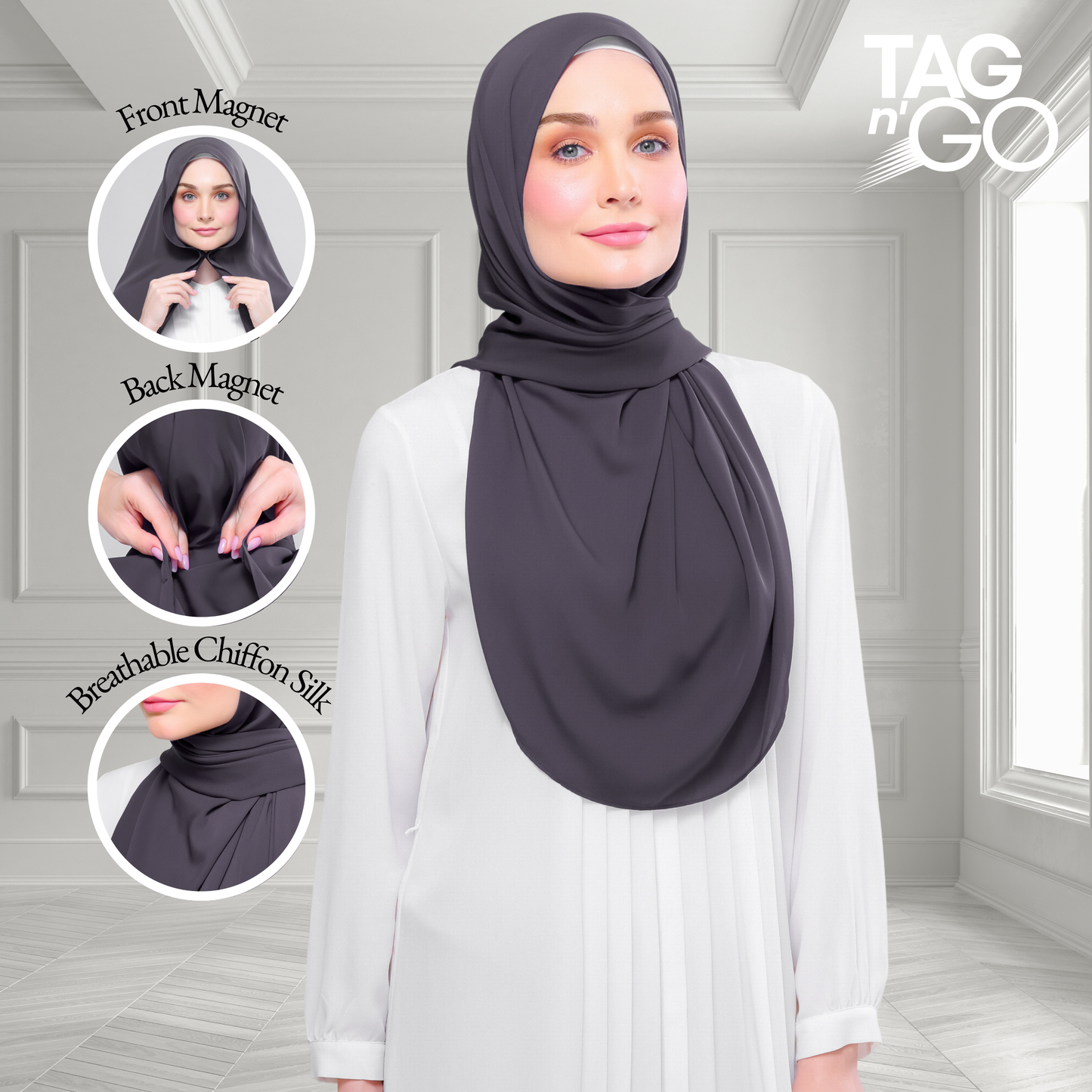 [As-Is] Instant Tag n' Go Shawl l Chiffon Silk in Dark Grey