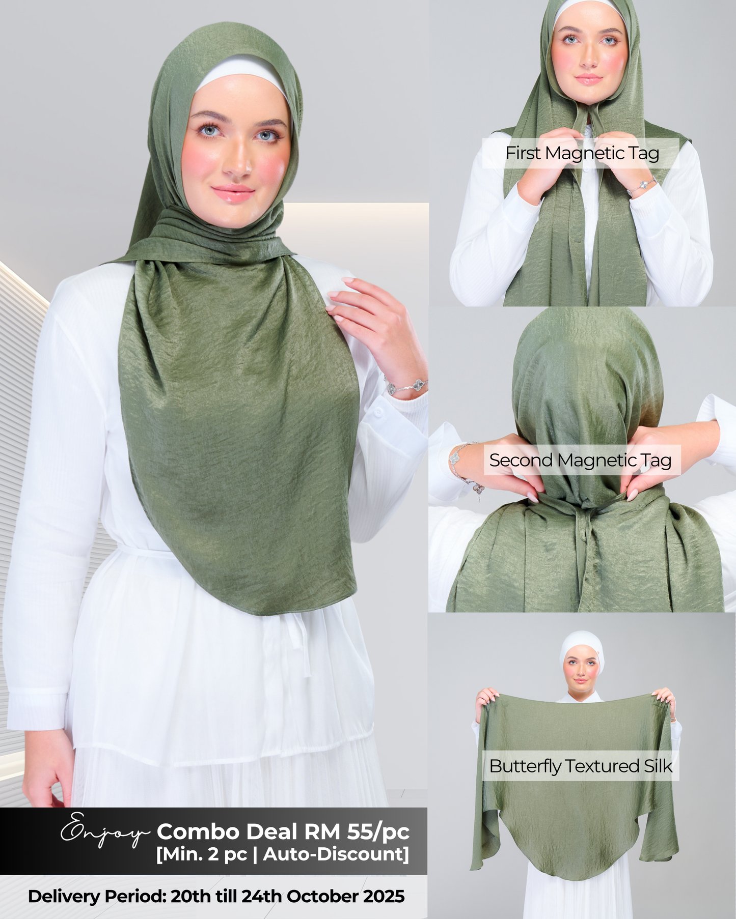 Instant Tag n' Go Butterfly | Textured Silk in Dark Olive