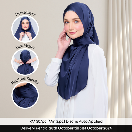 Instant Tag n' Go Shawl  | Satin Silk in Deep Blue