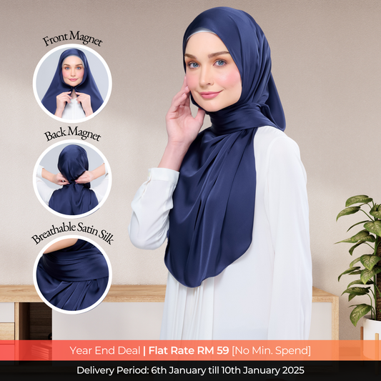 Instant Tag n' Go Shawl  | Satin Silk in Deep Blue